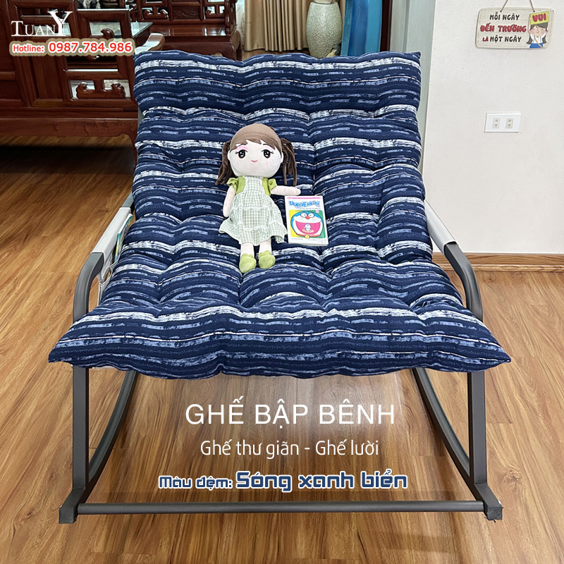 Đệm ghế bập bênh đôi màu xanh sóng biển
