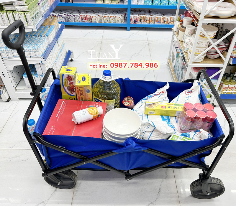 Dùng xe kéo gấp gọn đi mua hàng siêu thị, chợ quê