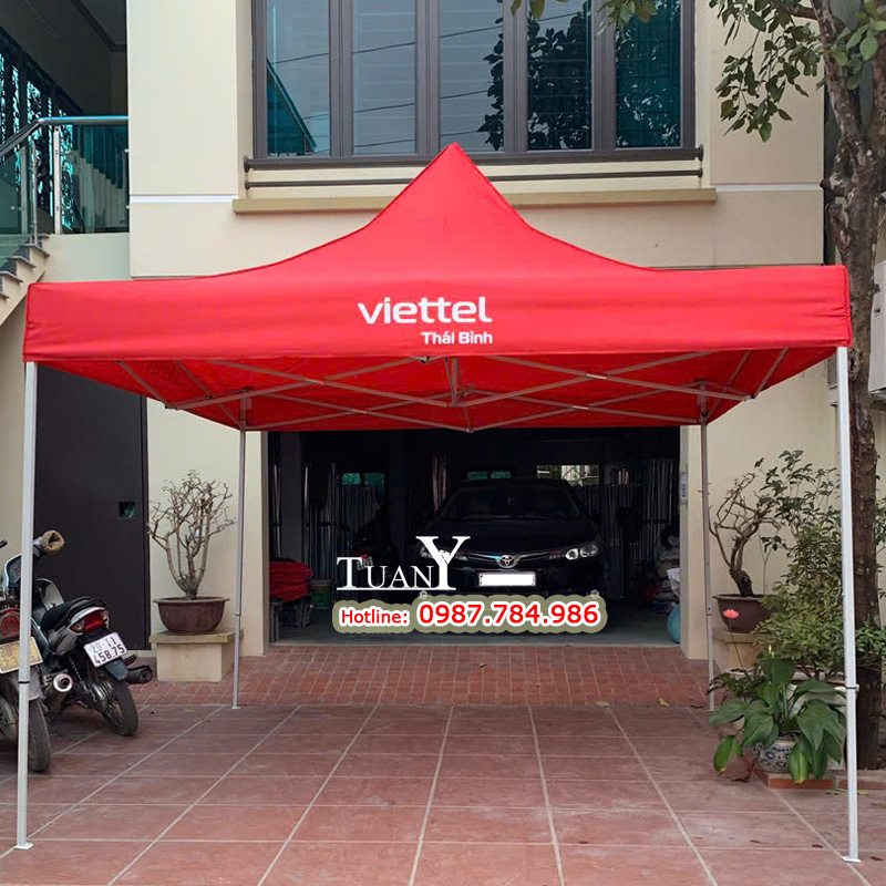 Nhà bạt gấp gọn 9m vuông có in giới thiệu dịch vụ Viettel