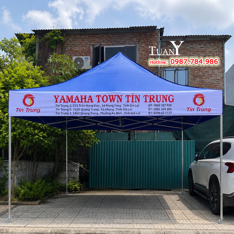 Nhà bạt diện tích 16m vuông 4mx4m in ấn giới thiệu dịch vụ