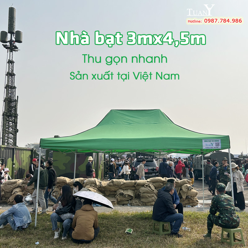 Nhà bạt gấp gọn dài 3m x rộng 4,5m